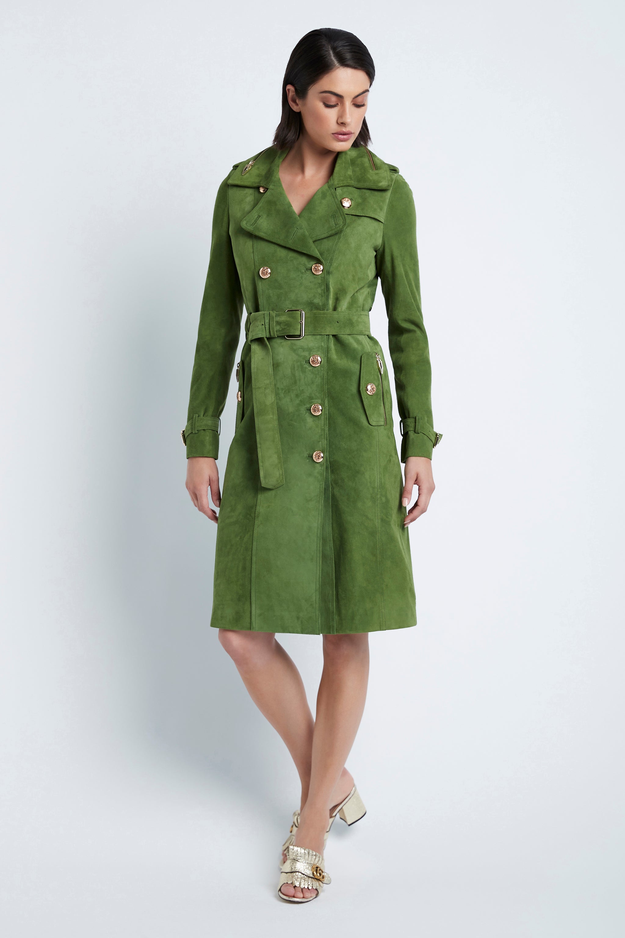 Double Breasted Trench in Suede Green Wendy Murray Design Double Breasted Trench in Suede Green Wendy Murray Design